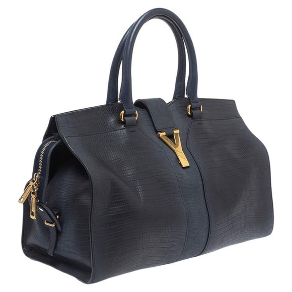 YSL Navy Blue Lizard Leather Large Handbag - Picture 4 of 4